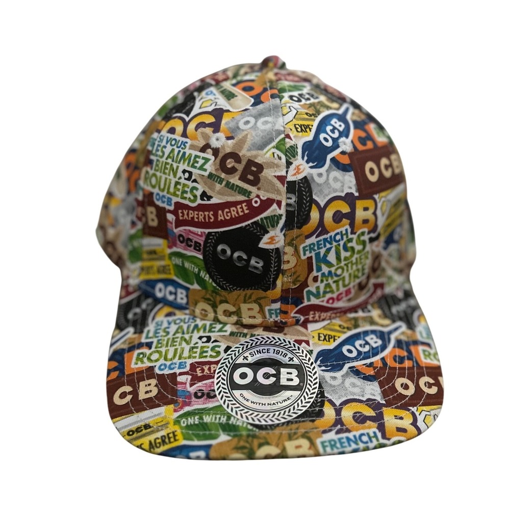 OCB Rolling Papers Sticker Bomb Snapback Hat All Over Print Multi Color Cap